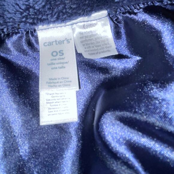 Carters Hippo Lovey Security Blanket Navy Gray Rattle Satin Lined Plush Baby Toy - Picture 8 of 10